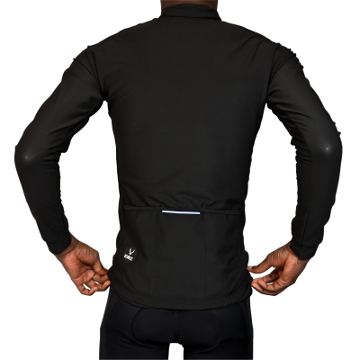 Casaco desportivo unissexo preto de mangas compridas visto de costas