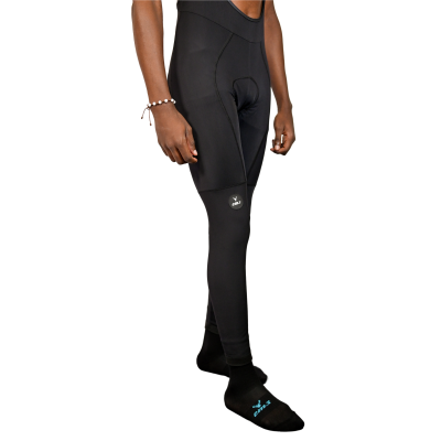 Calças de ciclismo pretas com almofada acolchoada e logótipo branco