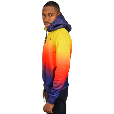 Hoodie com padrão gradiente amarelo, vermelho e azul escuro