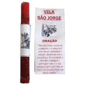 Vela vermelha com oração de São Jorge em papel