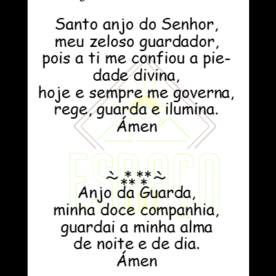 Texto da oração Anjo da Guarda em português sobre fundo branco com partes em verde