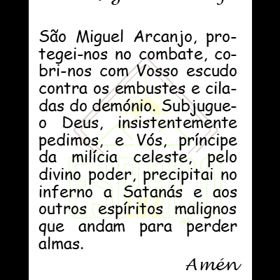 Texto manuscrito da oração a São Miguel Arcanjo em português
