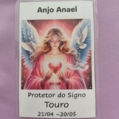 Cartão com imagem de anjo feminino e texto sobre signos.