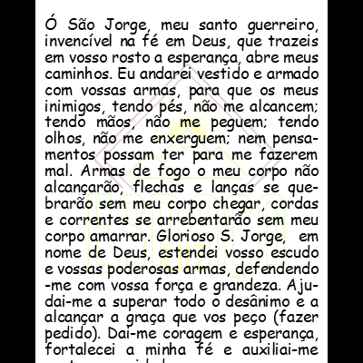 Oração a São Jorge escrita em papel branco em caligrafia preta