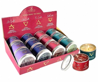 Conjunto de velas perfumadas em latas de metal coloridas com tampa transparente