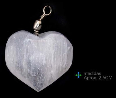 Pingente coração pedra branca translúcida com gancho metálico