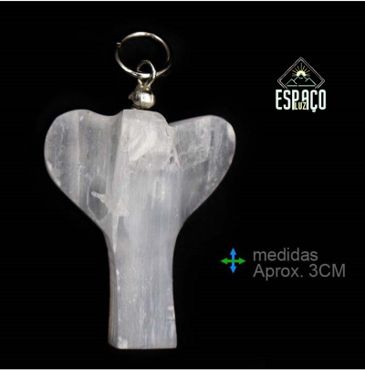 Chaveiro anjo pedra branca translúcida 3 cm