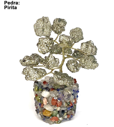 Árvore decorativa de pirita com base colorida