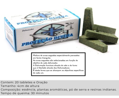 Defumador PROTEÇÃO DIVINA com tabletes verdes triangulares de ervas sagradas
