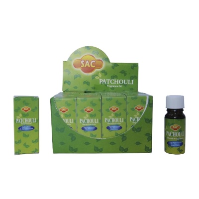 Frascos e embalagem de óleo de fragrância Patchouli verde com rótulo SAC