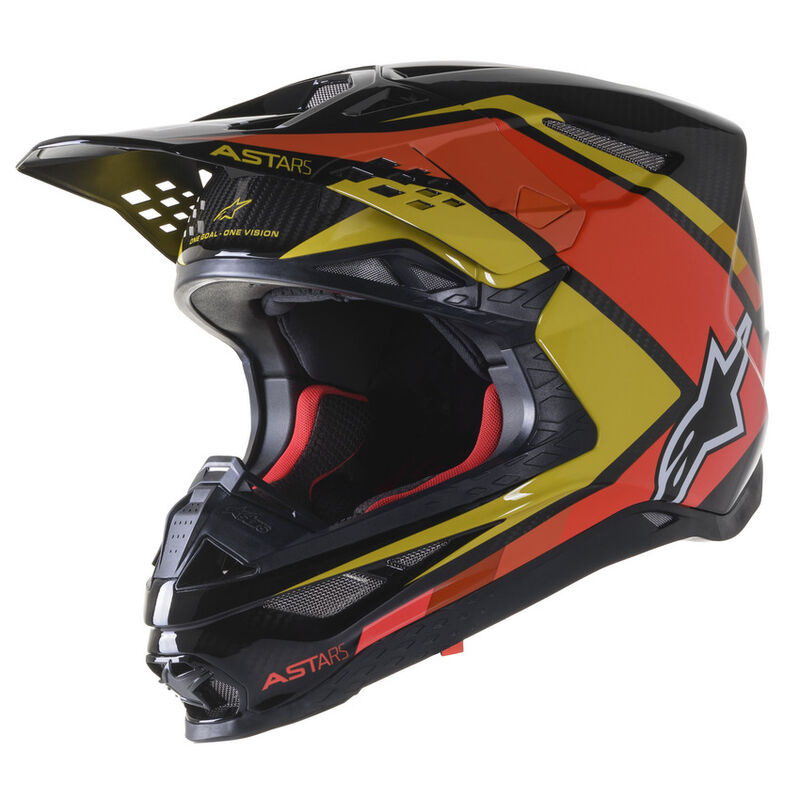 Capacete Alpinestars Supertech M10 Meta 2 Preto/Amarelo/Laranja Capacete integral motocross preto com amarelo e vermelho e marca ASTARS
