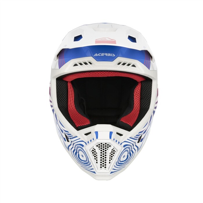 Capacete Acerbis Whoops Graphic Azul Branco Capacete integral branco azul e vermelho para motocross com interior almofadado