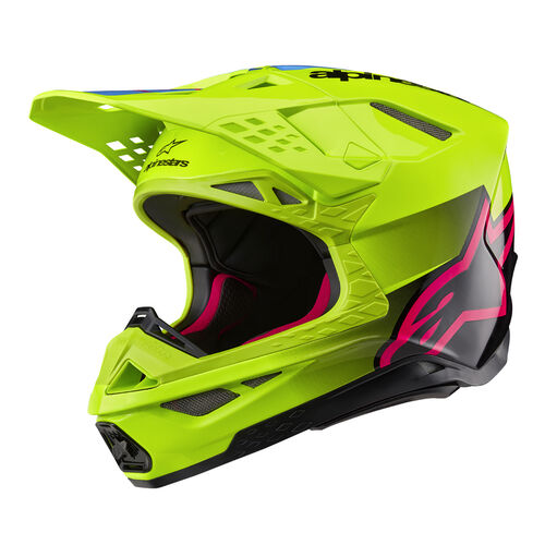 Capacete Alpinestars Supertech M10 Unite amarelo Capacete motocross amarelo fluorescente com detalhes pretos e rosa