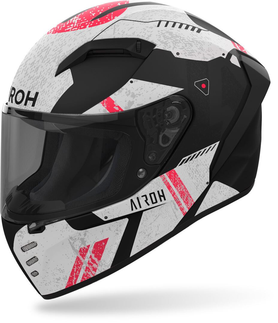 Capacete AIROH CONNOR OMEGA Matt Capacete integral para motociclista com visor escuro e padrão gráfico em preto, branco e vermelho