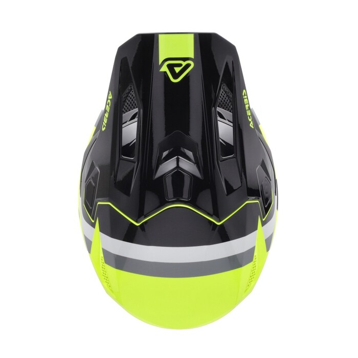 Capacete Acerbis Whoops Graphic Amarelo Capacete de motocross preto com detalhes amarelo fluorescente e cinza