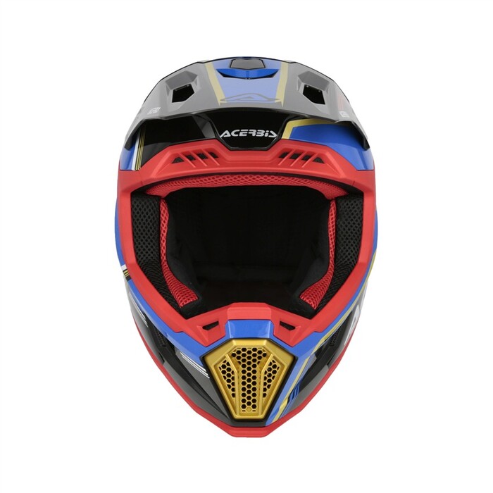 Capacete Acerbis Whoops Graphic Preto Azul Capacete integral motocross colorido com acolchoamento interior vermelho e preto e logo ACERBIS