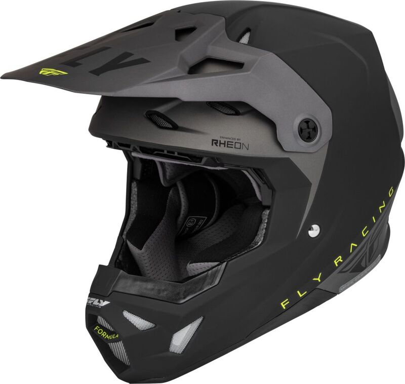 Capacete FLY RACING Formula CP Slant Cinza Preto Capacete integral para motocross FLY RACING preto fosco com cinza e amarelo