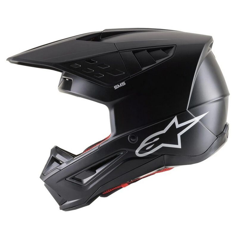 Capacete Alpinestars S-M5 Solid Preto Capacete motocross preto com logo branco e viseira