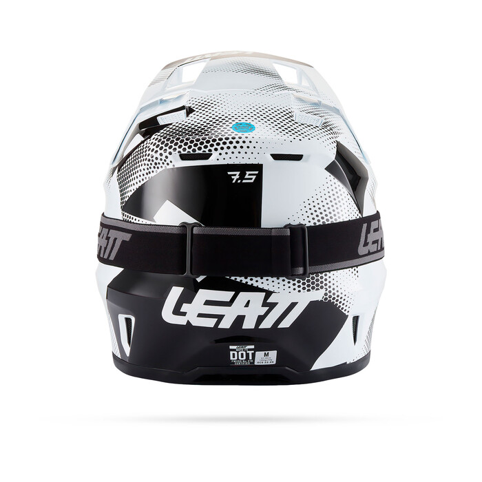 Capacete Leatt 7.5 Multicolour com oculos Capacete de motocross preto e branco com logo LEATT e faixa preta