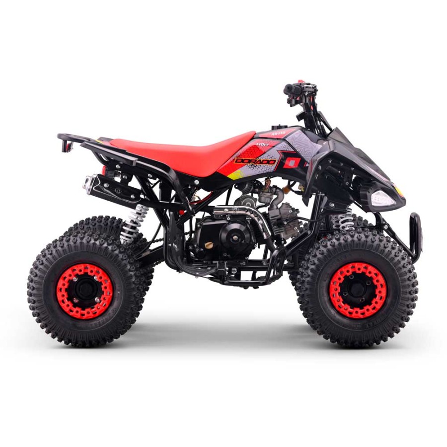 Quad 110cc Dorado A110 R7 automático 4T con marcha atrás Vermelho Quad todo-o-terreno preto com assento vermelho e pneus com aros vermelhos