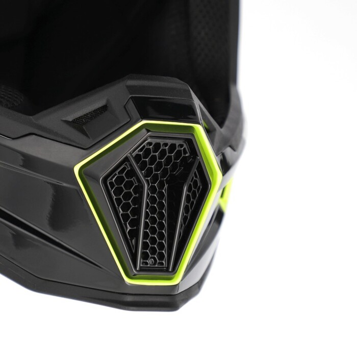 Capacete Acerbis Whoops Graphic Amarelo Parte frontal de capacete preto com detalhes amarelos e grelha hexagonal