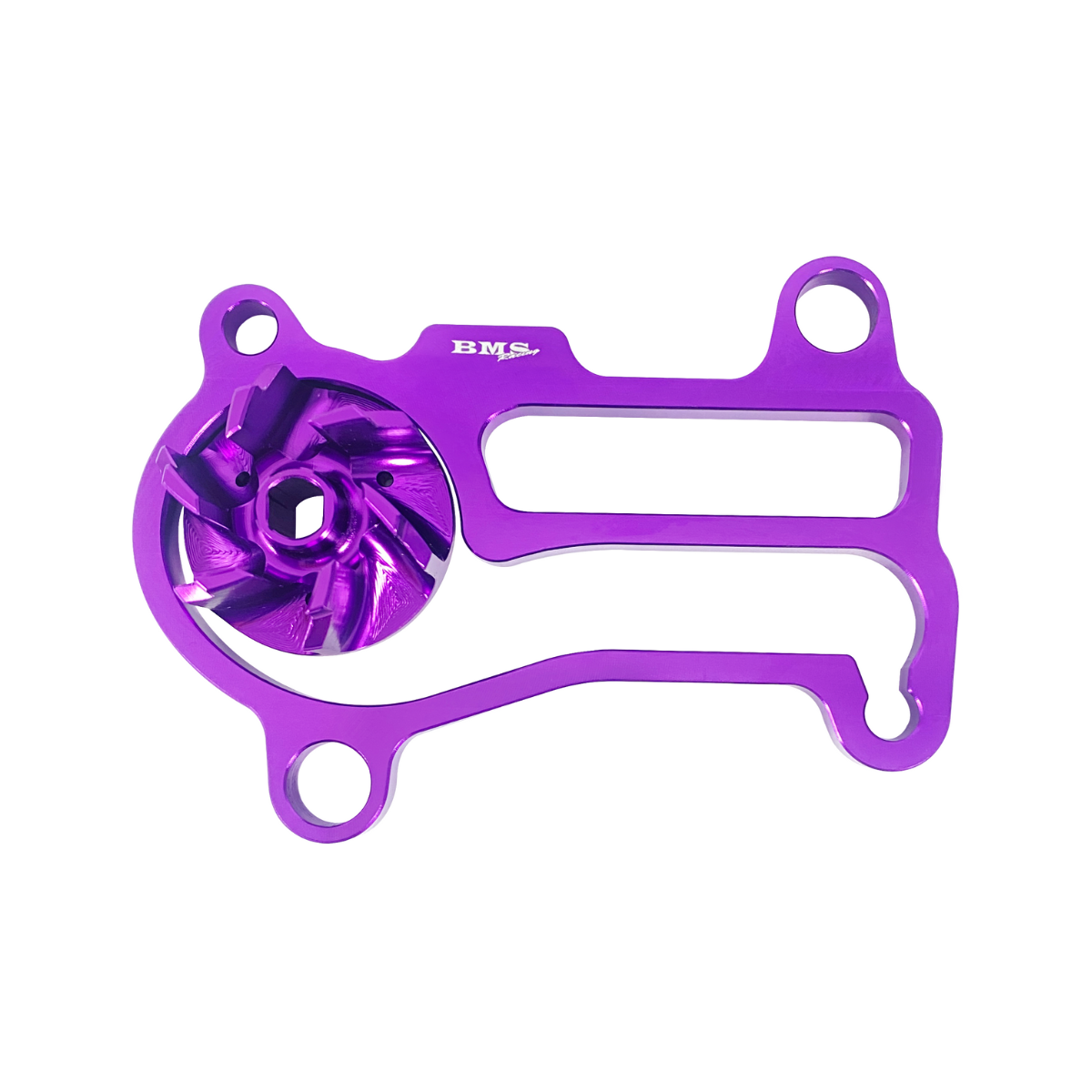 Kit Supercooler KTM 250 / 300 2T 2017 a 2019 Peça metálica roxa com orifícios e bobina helicoidal, inscrição BMS