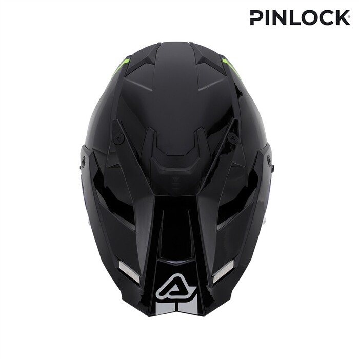 Capacete Acerbis Assault Graphic Preto Amarelo Capacete preto angular com texto PINLOCK no fundo branco