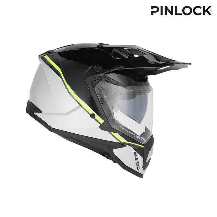 Capacete Acerbis Assault Graphic Preto Amarelo Capacete de mota Acerbis preto, branco e amarelo fluorescente com viseira transparente