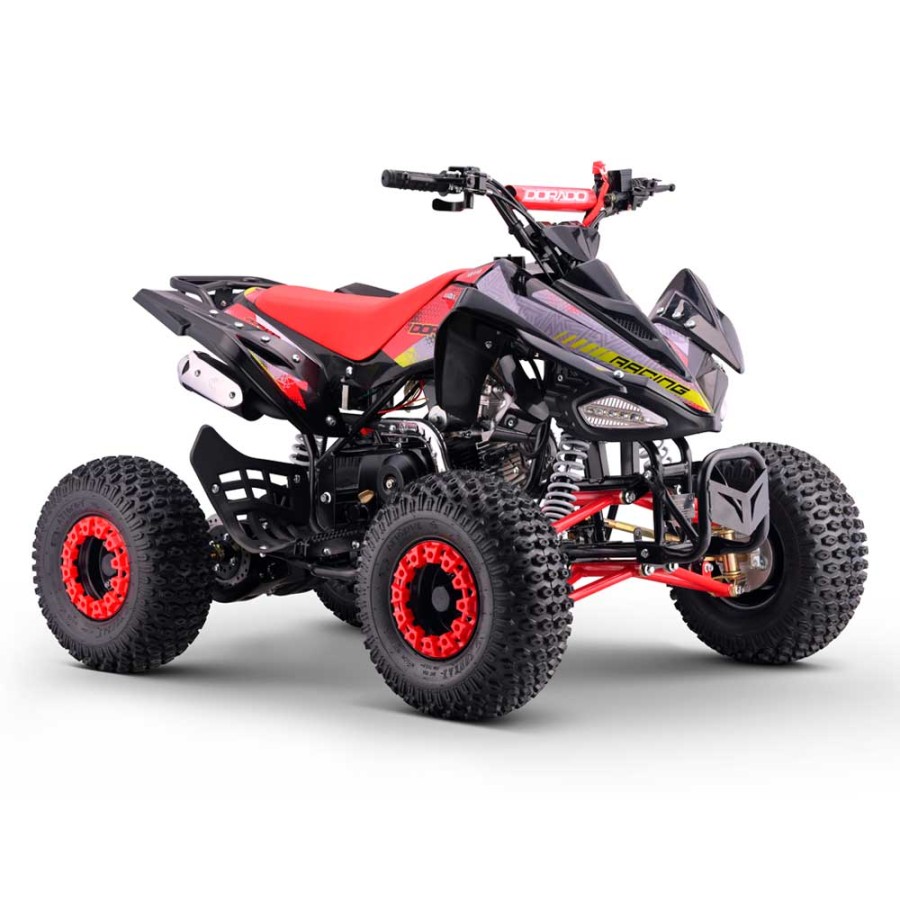 Quad 110cc Dorado A110 R7 automático 4T con marcha atrás Vermelho Quadriciclo preto e vermelho com pneus robustos e guiador com protetor vermelho