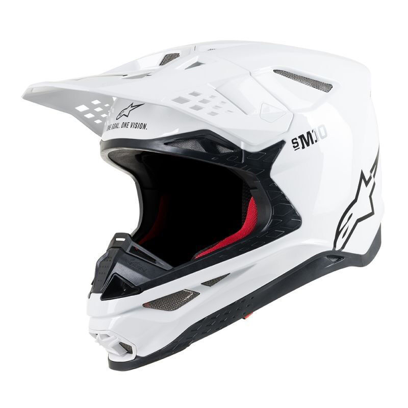 Capacete Alpinestars Supertech S-M10 Solid Branco Capacete de motocross branco com detalhes pretos e vermelhos