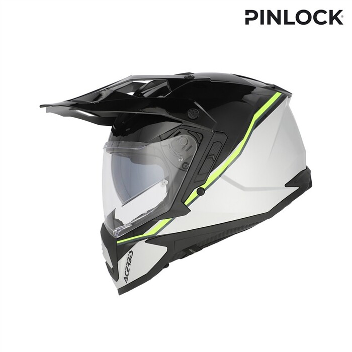 Capacete Acerbis Assault Graphic Preto Amarelo Capacete de moto integral preto e branco com detalhes verdes e viseira transparente