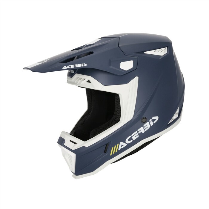 Capacete Acerbis Whoops Azul Capacete de motocross Acerbis azul escuro e branco com texto e ventilação