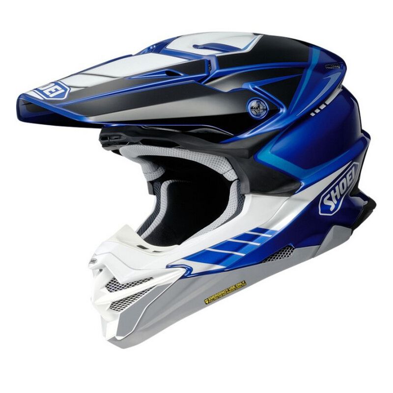Capacete Shoei VFX-WR 06 Jammer Azul Capacete motocross SHOEI azul, preto, branco e cinza