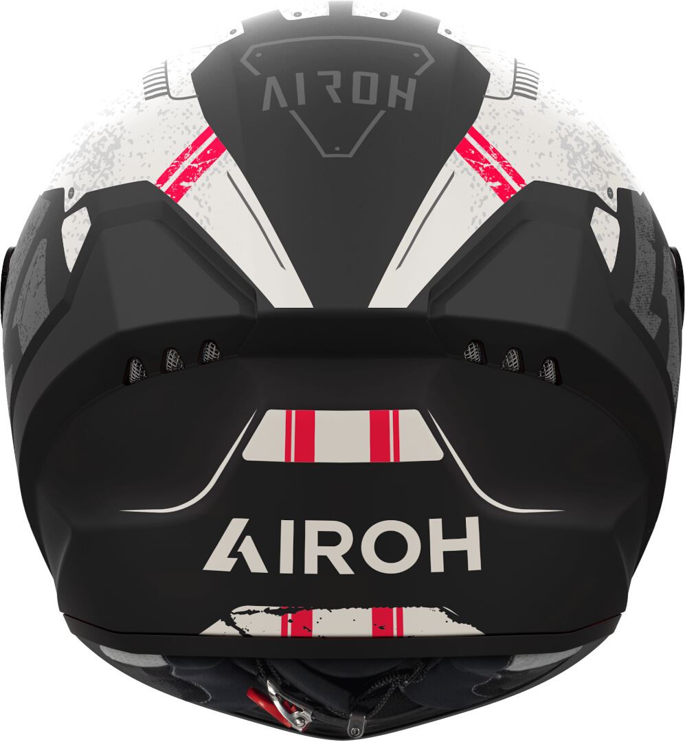 Capacete AIROH CONNOR OMEGA Matt Capacete de motociclista AIROH preto, branco e vermelho visto de costas