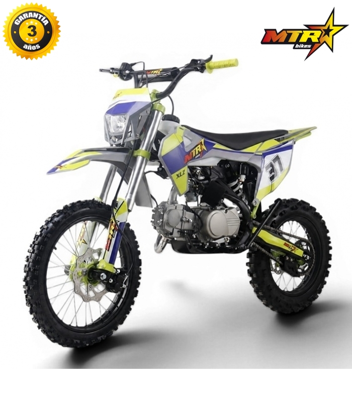 Pit Bike MTR XLZ 125cc Motocross MTR verde-lima branco azul com pneus off-road e número 31