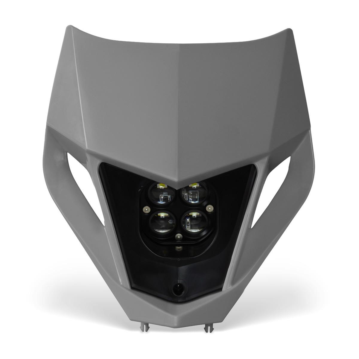 Farol dianteiro RockLED Cinzento Carcaça frontal cinzenta de motocicleta com luzes LED pretas