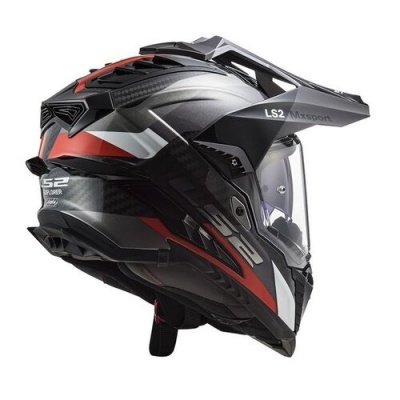 Capacete motocross LS2 preto cinza vermelho com visor transparente e fecho de segurança