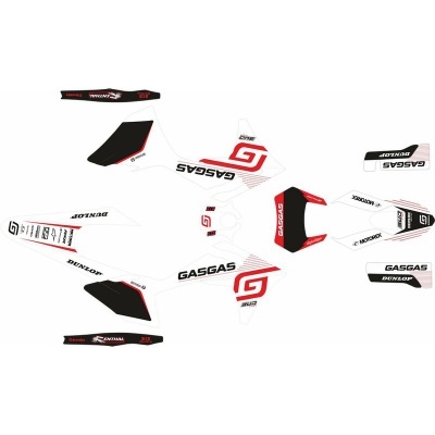 Autocolantes para mota GasGas em branco, preto e vermelho com logos e texto