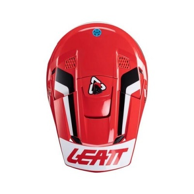 Capacete vermelho Leatt com detalhes brancos e pretos