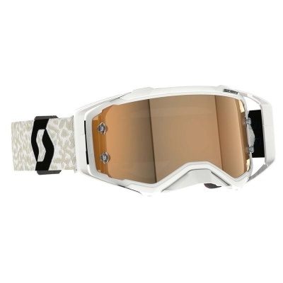 Óculos de proteção com armação branca e lente castanha espelhada