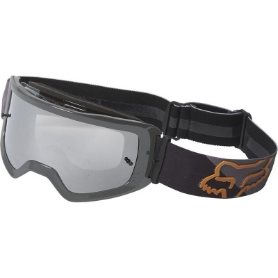 Óculos de proteção desportivos com lente cinza e faixa preta com logótipo laranja