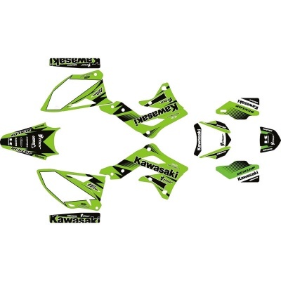 Autocolantes verdes, pretos e brancos para motocicleta Kawasaki com texto Dunlop