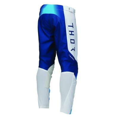 Calças desportivas THOR em azul, branco e azul claro com texto vertical