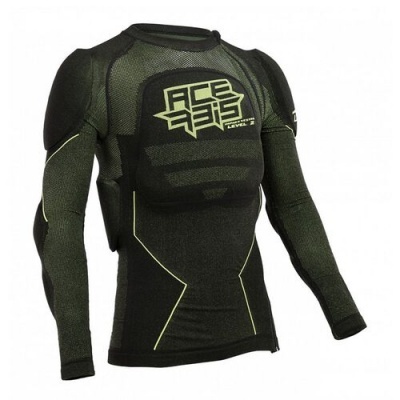 Camisola de proteção preta com texto ACE 333 LEVEL 2