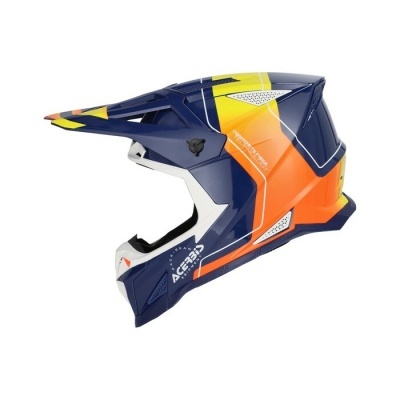Capacete de motocross colorido azul, amarelo e laranja