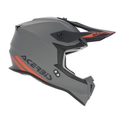 Capacete motocross cinza com detalhes pretos e laranja