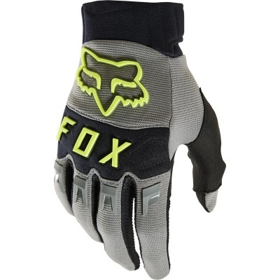 Luvas de ciclismo cinza, preto e amarelo com logo FOX