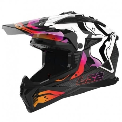 capacete integral para motocross colorido com texto LS2