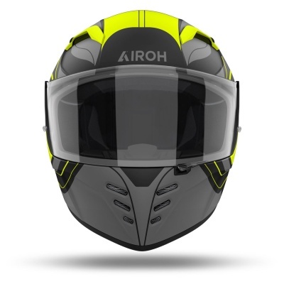 Capacete AIROH cinza, preto e amarelo fluorescente com viseira
