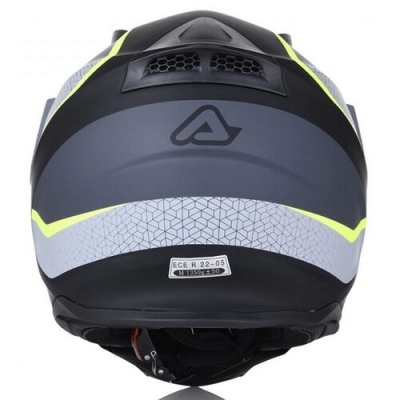 Capacete de motociclista preto com detalhes cinza e amarelo fluor